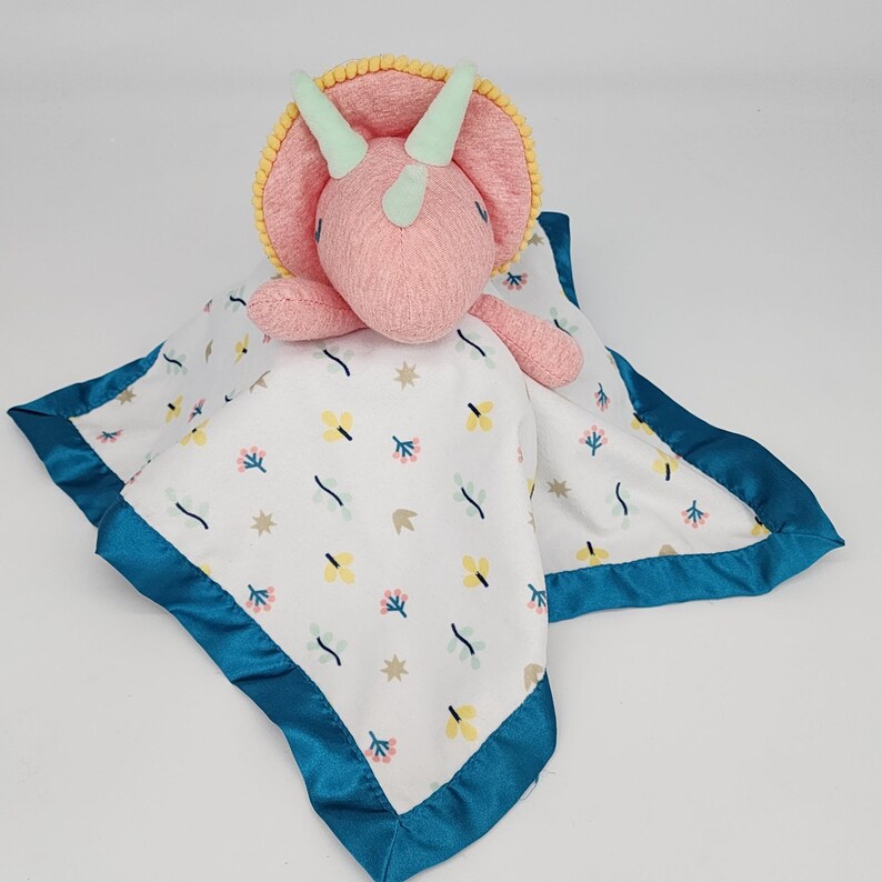 Cloud Island Baby Lovey Security Blanket Pink Rhino Blue Satin Border