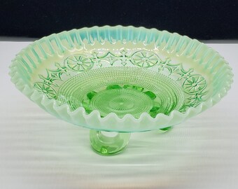 Bol Jefferson en verre opalescent vert opalescent avec motif de roue Jefferson, dépression VTG