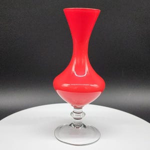 Vintage Red Glass Bud Vase With Clear Stem Solid Non Transparent Glass MCM 6.5&quot;