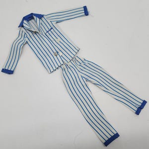 Vintage 1960s Barbie Ken Doll 2 Piece PJs Pajamas Blue White Stripe