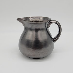 Prinknash Pottery Creamer Pewter Glaze Metallic Gunmetal Finish England VTG 4&quot;