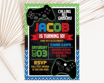 Editable Video Game Birthday Invitation, Gamer Invitation, Gamer Invitation, Video Game Invite Corjl S0029 (Pdf / Jpg file only)