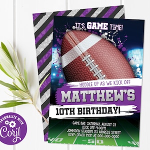 Editable Football Birthday Invitation, Football Ticket Invitation, Football Invite, Football Party Corjl S0151 (Pdf / Jpg file only)
