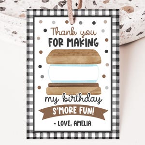 S&#39;mores Birthday Gift Tag Smore Thank You Tag Smores Birthday Party Favor Corjl Template T0001 - Digital file only