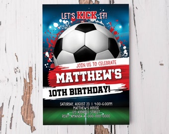 Invitación de cumpleaños de fútbol, invitación imprimible de fútbol, invitación de fútbol, invitación de fútbol, fiesta de fútbol Corjl S0199 (archivo PDF/Jpg únicamente)