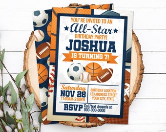 Editable Sports Birthday Invitation, Sports Invitation, Sports Invitation, All Star Party Invite Corjl S0004 (Pdf / Jpg file only)