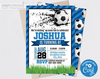 Invitación de cumpleaños de fútbol editable, invitación de fútbol, invitación de fútbol, invitación de fútbol, fiesta de fútbol Corjl S0043 (solo archivo PDF/Jpg)