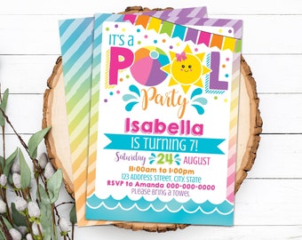 Editable Pool Party Birthday Invitation, Pool Party Invitation, Pool Party Summer Personalized Invite S0107 Corjl (Pdf / Jpg file only)