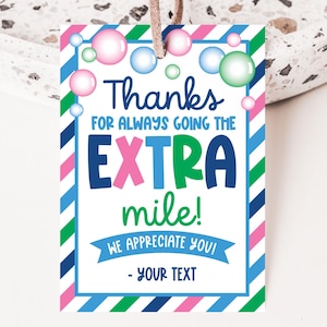 Extra Mile Printable Tag | Extra Gum Editable Tag | Appreciation Tag | Employee Appreciation Template | Staff Gift | Bus Driver Gift T0003