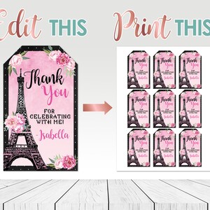 Editable Paris Thank You Tag Printable Favor Tag Paris | Etsy
