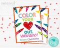 Editable Crayon Valentine Card Personalized Art Valentine&#39;s Day Card Printable Corjl V0011 (Pdf / Jpg file only)