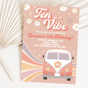 Ten is a Vibe Printable Birthday Invitation, Retro 10th Birthday Editable Invitation, Retro Party Invite, Corjl S1-17 (Digital file only)