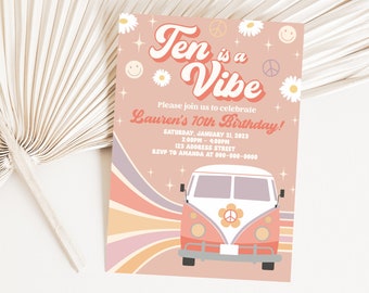 Ten is a Vibe Printable Birthday Invitation, Retro 10th Birthday Editable Invitation, Retro Party Invite, Corjl S1-17 (fichier numérique uniquement)