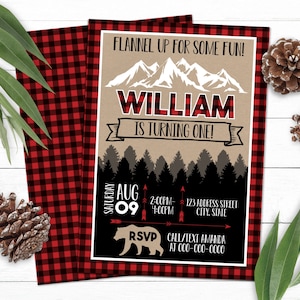 Editable Lumberjack Birthday Invitation, Lumberjack Invitation, Lumberjack Plaid Invitation Party Invite Corjl S0111 (Pdf / Jpg file only)