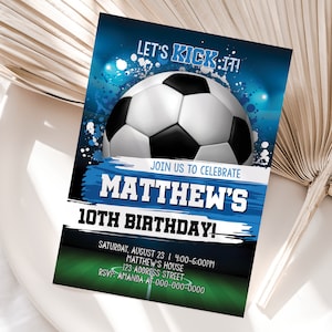 Soccer Birthday Invitation, Soccer Printable Invitation, Soccer Invitation, Soccer Invite, Soccer Party Corjl S14 (Digital file only)
