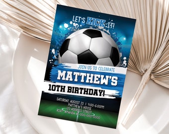 Invitación de cumpleaños de fútbol, invitación imprimible de fútbol, invitación de fútbol, invitación de fútbol, fiesta de fútbol Corjl S14 (solo archivo digital)