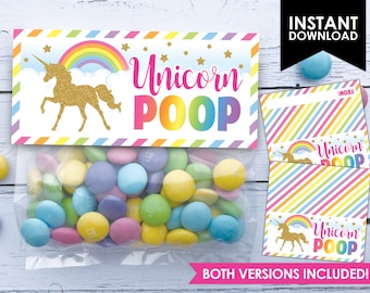 Unicorn Poop Printable Party Treat Bag Topper Thank You Tag Favour (PDF File only)