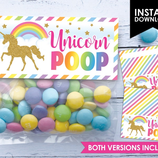 Unicorn Poop Printable Party Treat Bag Topper Thank You Tag Favour (PDF File only)