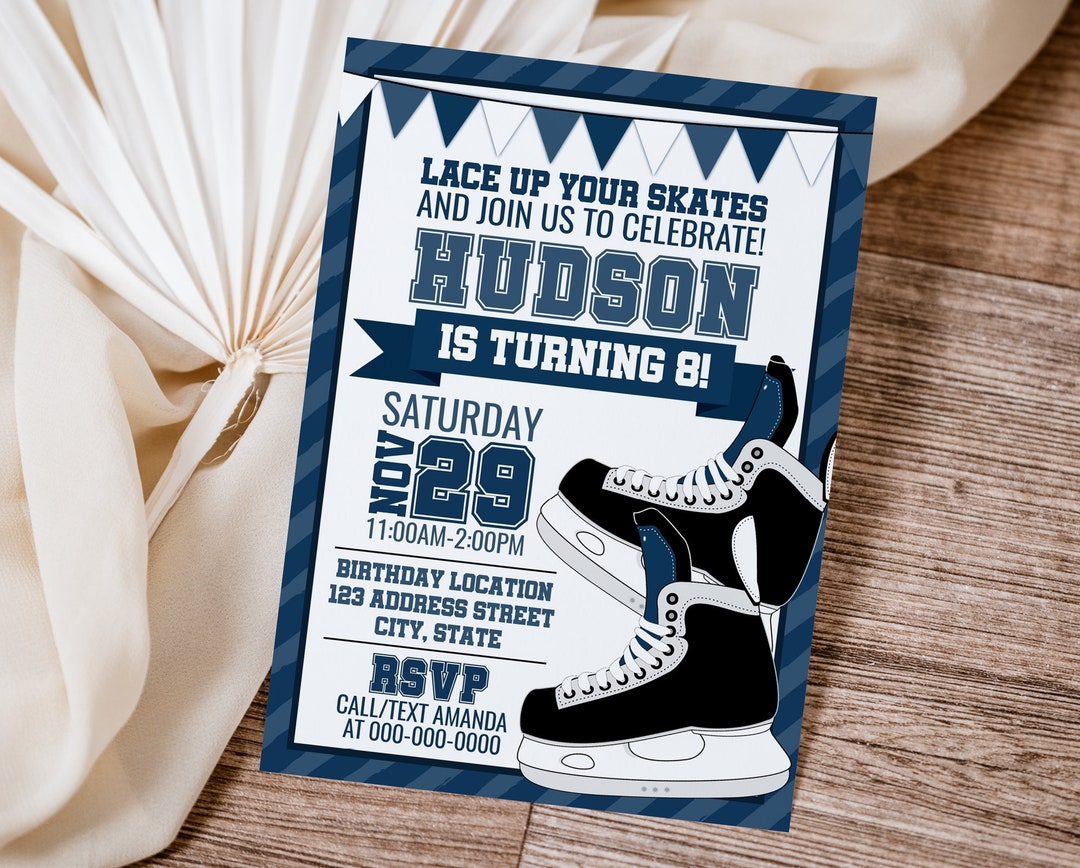 Skating Birthday Printable Invitation, Skating Invitation, Hockey ...