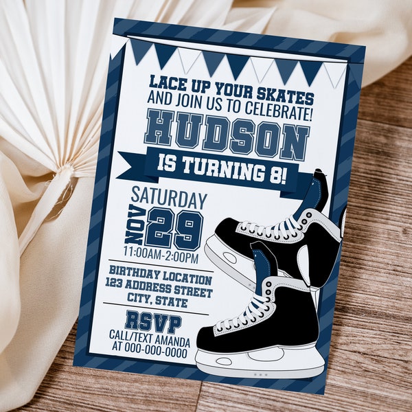 Skating Birthday Printable Invitation, Skating Invitation, Hockey Editable Invitation, Hockey Party Invite Corjl S0067 (Pdf / Jpg file only)