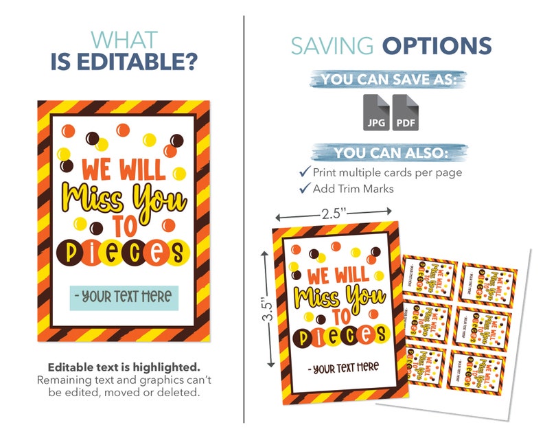 Editable We Will Miss You to Pieces Printable Tag Pieces Tag - Etsy