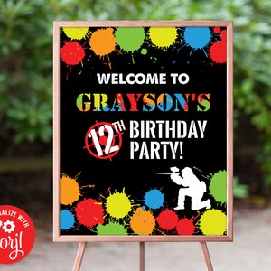 Editable Paintball Welcome Sign, Paintball  Birthday Printable Welcome Sign, Paint ball Party Corjl S0087 (Pdf / Jpg file only)