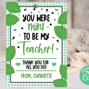 Teacher Appreciation Mint Printable Tag | Editable Appreciation Teacher Mint Tag | Staff | Teacher | Corjl T0094 (Digital file only)