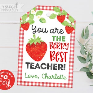 Bewerkbaar aardbei-cadeaukaartje, beste leraar Berry, stafdocent eindejaarswaardering Bedankt Corjl GT0042 (alleen pdf-/jpg-bestand)