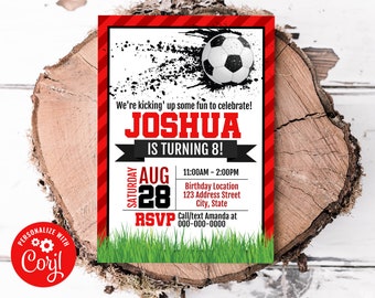 Invitación de cumpleaños de fútbol editable, invitación de fútbol, invitación de fútbol, invitación de fútbol, fiesta de fútbol Corjl S0197 (solo archivo PDF/Jpg)