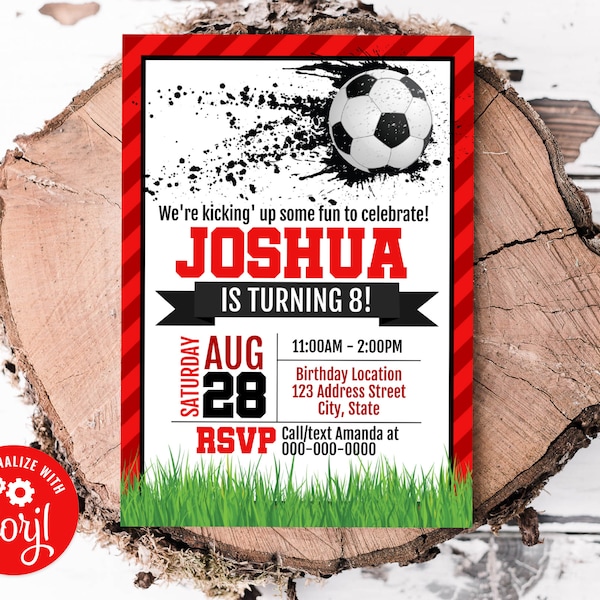 Editable Soccer Birthday Invitation, Soccer Invitation, Soccer Invitation, Soccer Invite, Soccer Party Corjl S0197 (Pdf / Jpg file only)