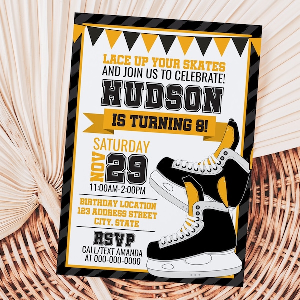 Skating Birthday Printable Invitation, Skating Invitation, Hockey Editable Invitation, Hockey Party Invite Corjl S0065 (Pdf / Jpg file only)