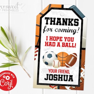 Editable Sports Thank You Tag, Sports Favor Tag, Sports Birthday, Sports Birthday Favor Tag, Sports Favor, Corjl S0064 (PDF File only)