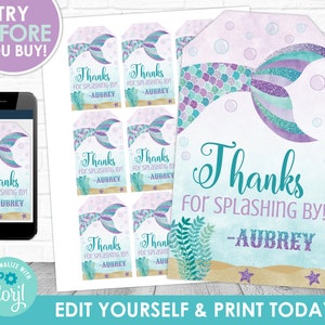 Mermaid Thank You Tag Printable Favor Tag Under the Sea Editable Favour Tag Corjl S0040 (PDF File only)