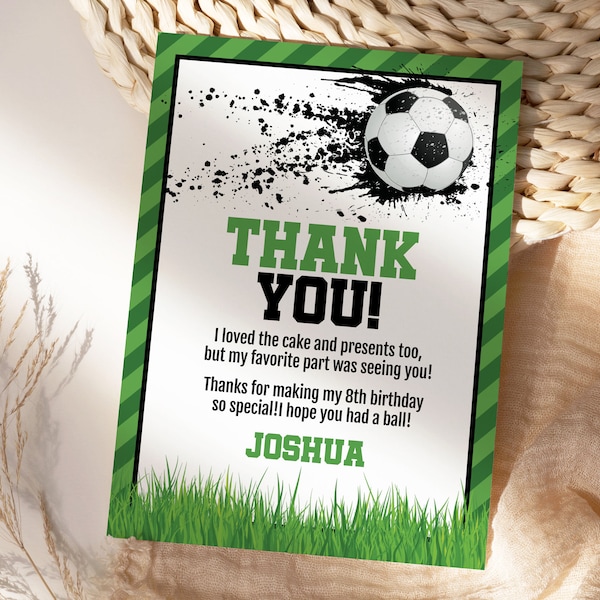 Soccer Thank You Card, Soccer Birthday Thank You Card, Soccer Editable Thank You, Soccer Thank You Corjl S21-3 (Digital file only)