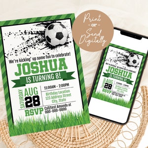 Soccer Birthday Invitation, Soccer Printable Invitation, Soccer Template, Soccer Invite, Soccer Party Corjl S21-1 Digital file only image 2