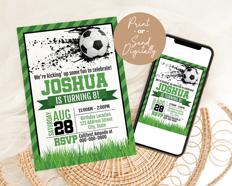Soccer Birthday Invitation, Soccer Printable Invitation, Soccer Template, Soccer Invite, Soccer Party Corjl S21-1 Digital file only image 2