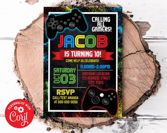 Editable Video Game Birthday Invitation, Gamer Invitation, Gamer Invitation, Video Game Invite Corjl S0058 (Pdf / Jpg file only)