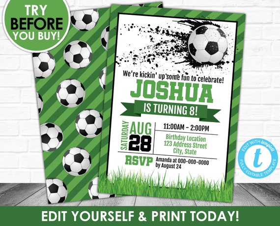 instant download printable soccer invitation soccer birthday etsy soccer party invite template