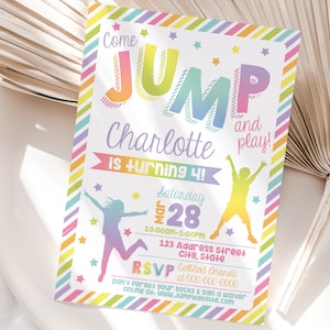 Jump Printable Birthday Invitation, Bounce Editable Invitation, Jump Invitation, Trampoline Party Invite Corjl S19-1 (Digital file only)