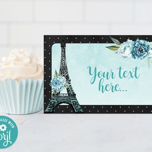 Editable Paris Food Tent Cards, Paris Birthday Printable Tent Cards, Paris Party Food Labels Corjl S0191 (Pdf / Jpg file only)