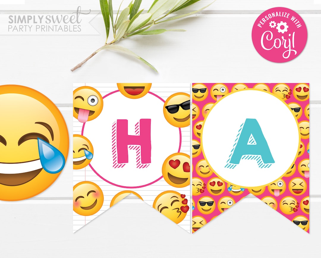 Editable Emoji Birthday Banner, Emoji Banner, Emoji Birthday, Emoji ...