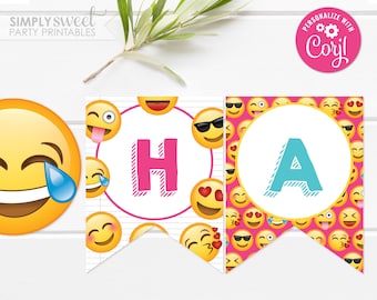 Editable Emoji Birthday Banner, Emoji Banner, Emoji Birthday, Emoji Birthday Sign, Emoji Sign, Corjl S0009 (PDF File only)