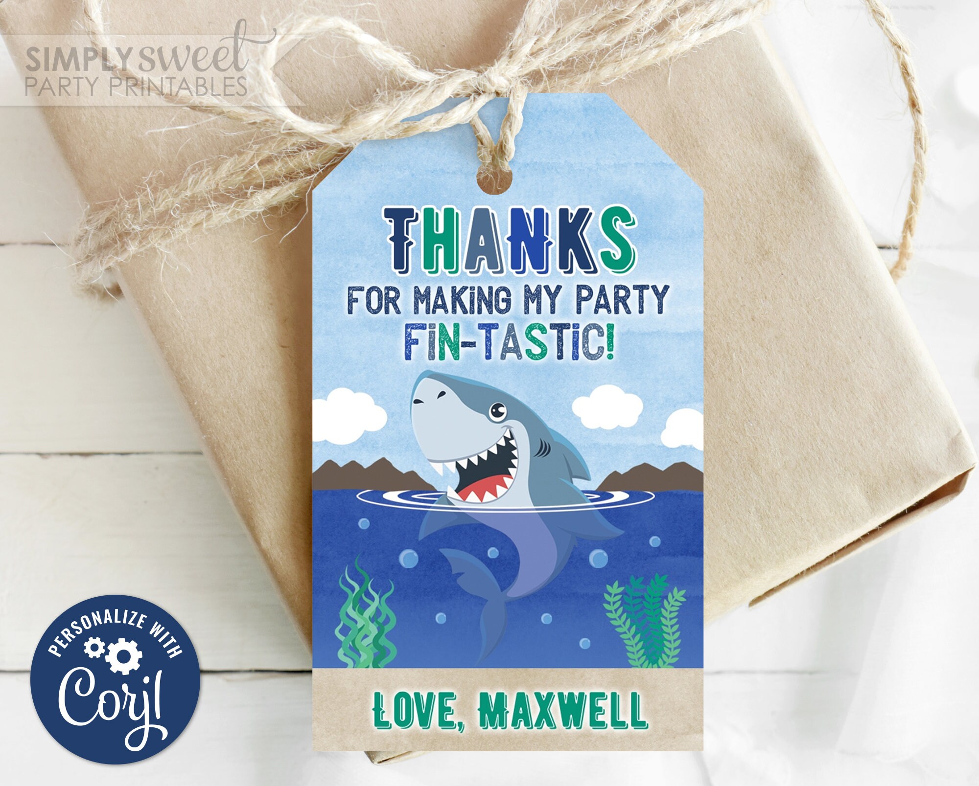 Editable Shark Thank You Tag Shark Printable Favor Tag Shark | Etsy