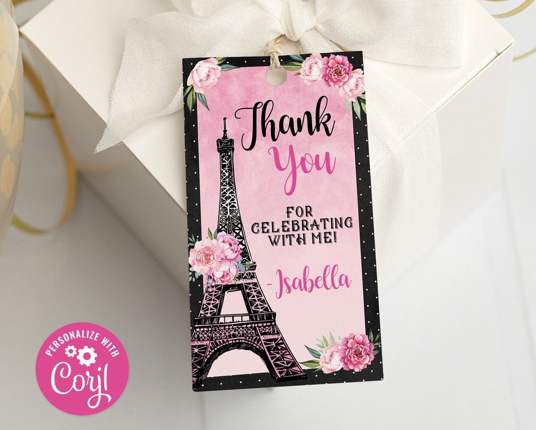 Editable Paris Thank You Tag, Printable Favor Tag, Paris Favor, Eiffel ...