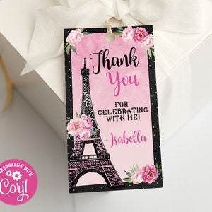Etiqueta de agradecimento editável de Paris, etiqueta de favor para impressão, etiqueta de agradecimento de Paris, etiqueta de agradecimento da Torre Eiffel, Corjl S0101 (somente arquivo digital)