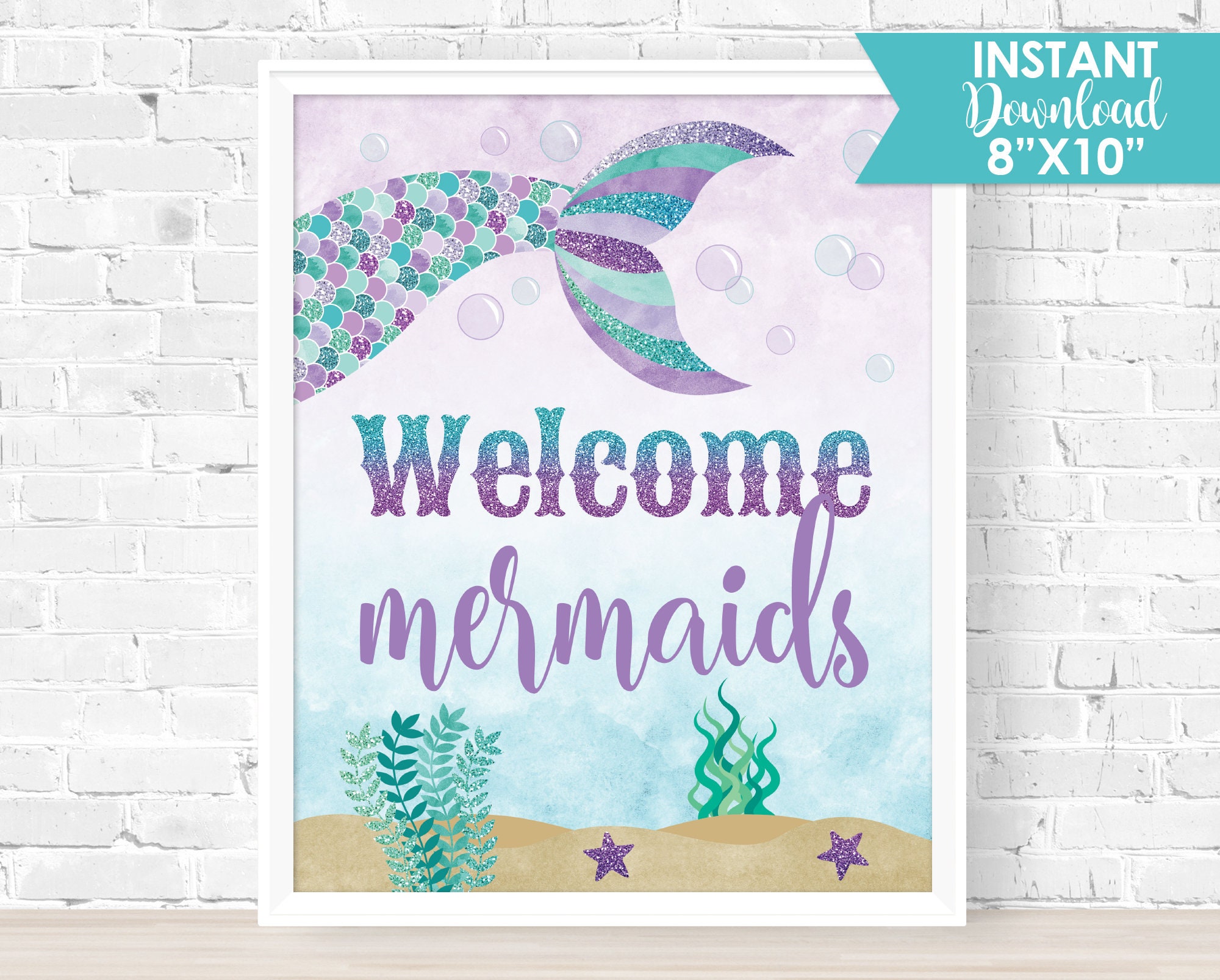 Welcome Mermaids Sign Mermaid Printable Sign 8 x 10 Mermaid | Etsy