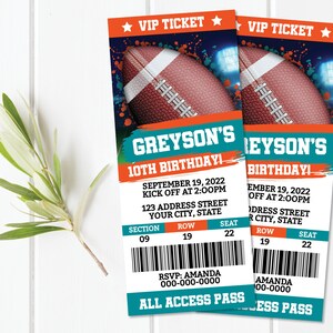 Football Printable Ticket Birthday Invitation, Football Ticket Invitation, Football Invite, Football Party Corjl S0217 (Pdf / Jpg file only)