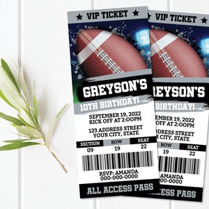 Football Printable Ticket Birthday Invitation, Football Ticket Invitation, Football Invite, Football Party Corjl S0220 (Pdf / Jpg file only)