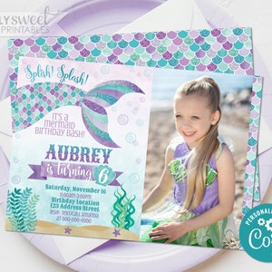 Editable Mermaid Photo Invitation, Mermaid Photo Party Invitation, Mermaid Party Invite, Printable, Corjl S0040 (Pdf / Jpg file only)