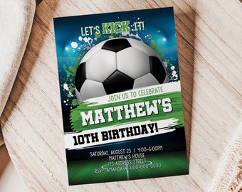 Invitación de cumpleaños de fútbol, invitación imprimible de fútbol, invitación de fútbol, invitación de fútbol, fiesta de fútbol Corjl S13-1 (archivo PDF/Jpg únicamente)